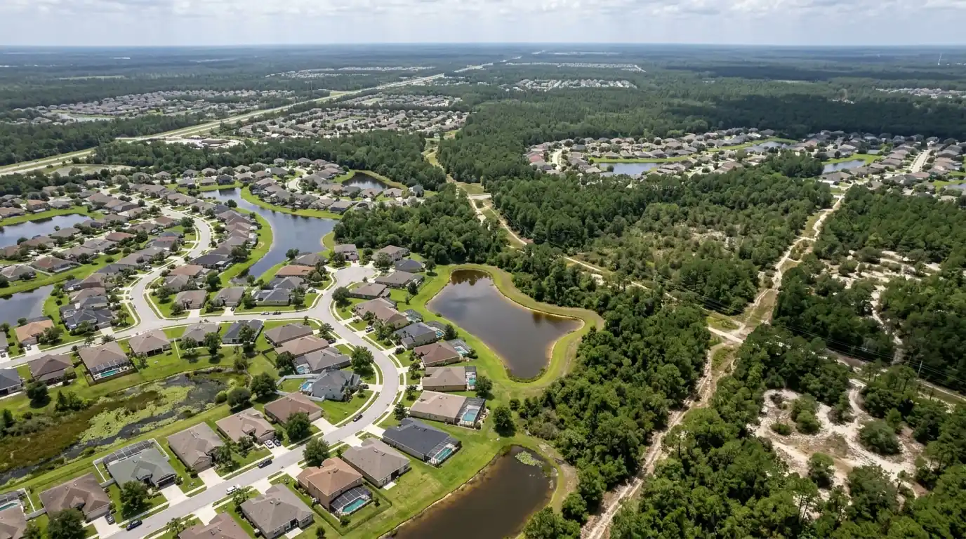 Aerial view of Clay County neighborhoods near Jacksonville