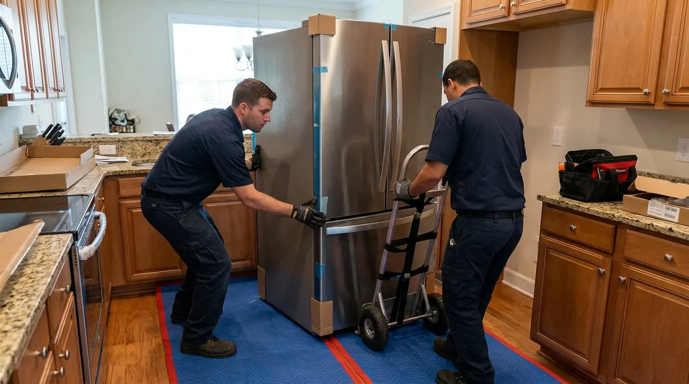 New refrigerator being installed in a Jacksonville kitchen