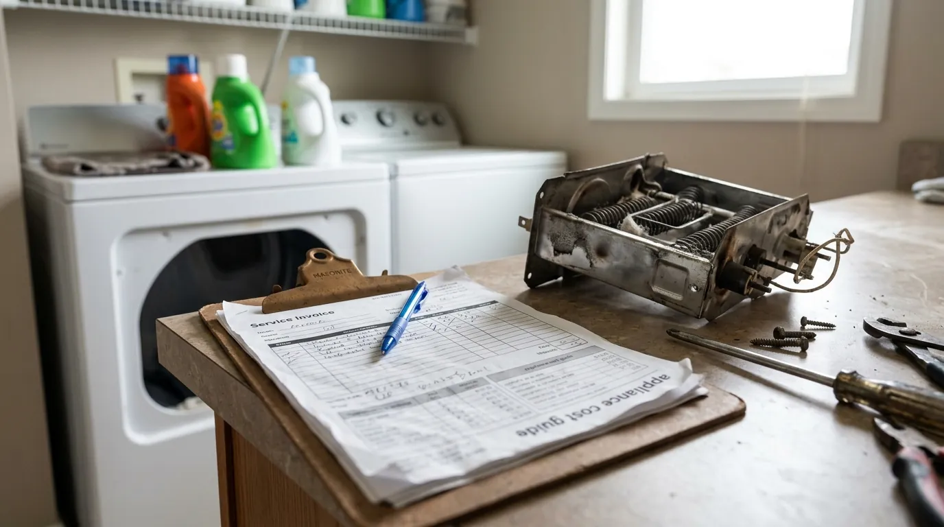 Replaced appliance part and paperwork on a counter