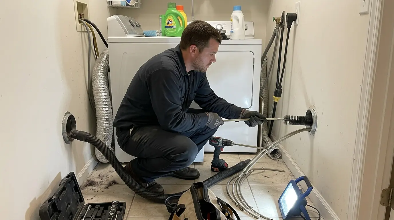 Rotary brush cleaning a dryer vent duct in Jacksonville