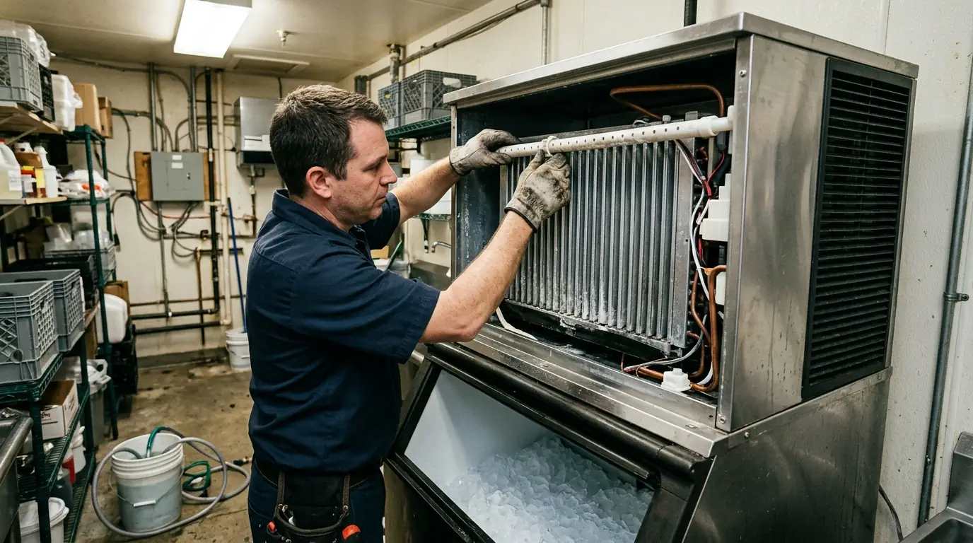 Commercial ice machine being descaled in Jacksonville