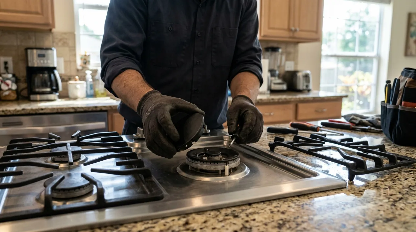 Gas burner igniter being tested during cooktop repair in Jacksonville