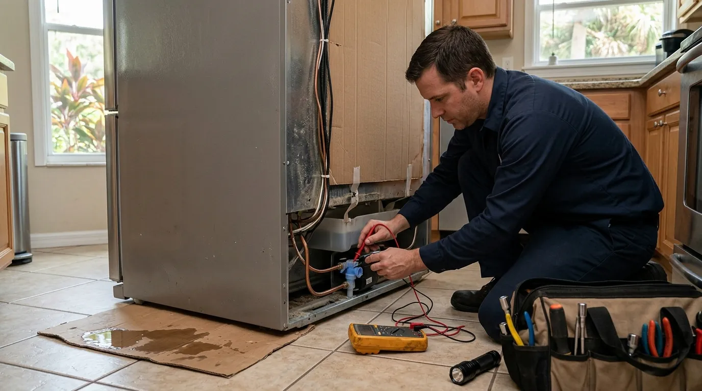 Water inlet valve being tested during ice maker repair in Jacksonville