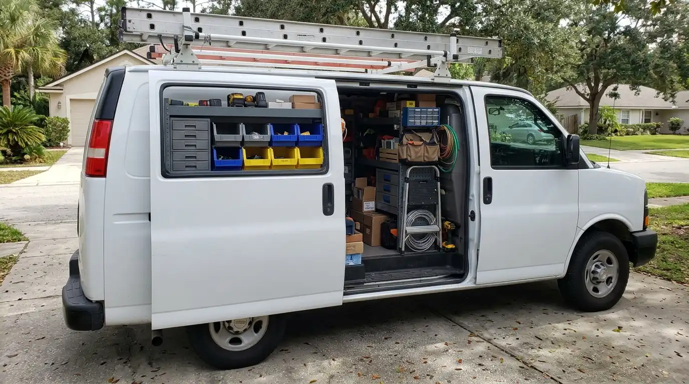 Duval Appliance service van stocked with appliance parts