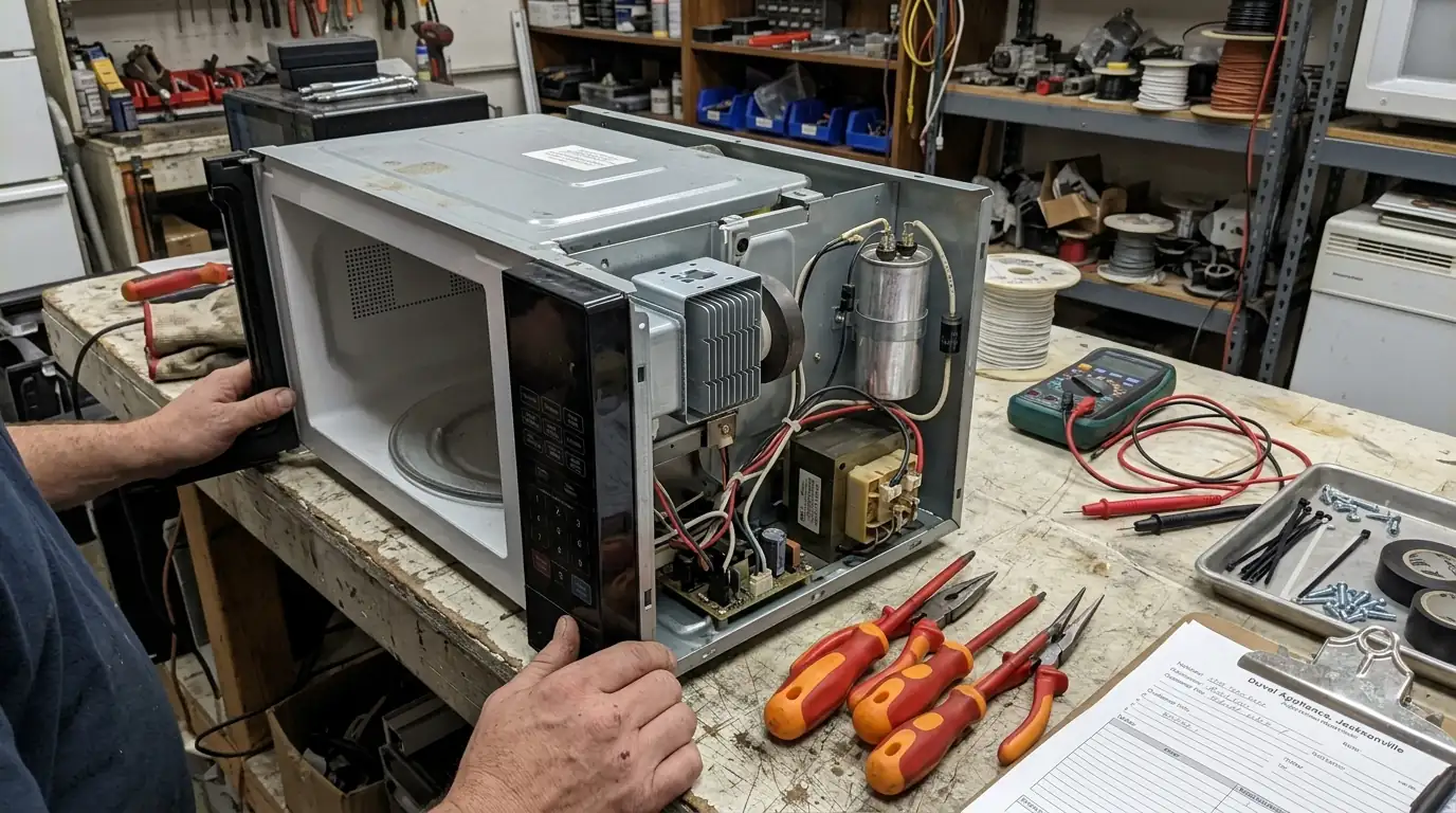 Microwave magnetron and capacitor exposed for testing