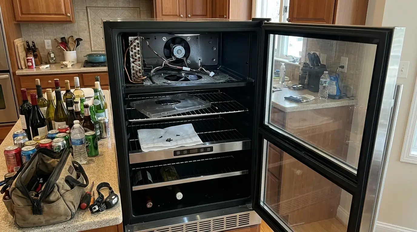 Dual-zone beverage center interior fan being checked