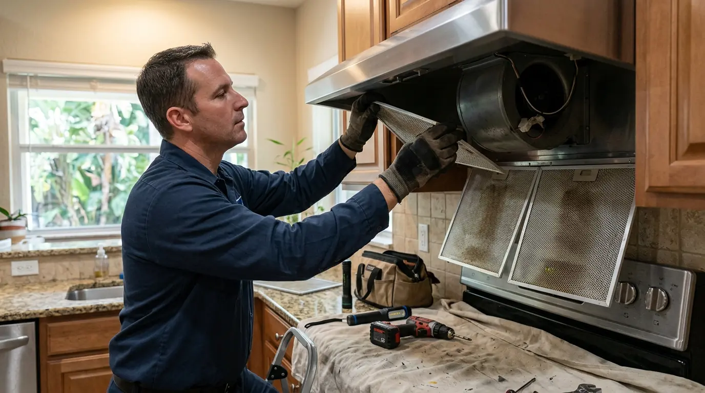 Range hood blower housing opened for repair in Jacksonville